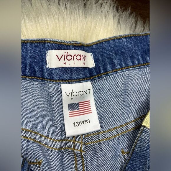 Vibrant M.i.U Ripped Hem Button fly Wide Leg distressed Jeans Sz 13 - Picture 4 of 11